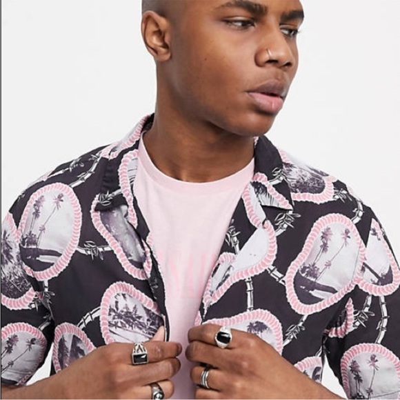 All Saints Islandz Palm Tree Print Button Down Short Sleeve - Picture 4 of 12